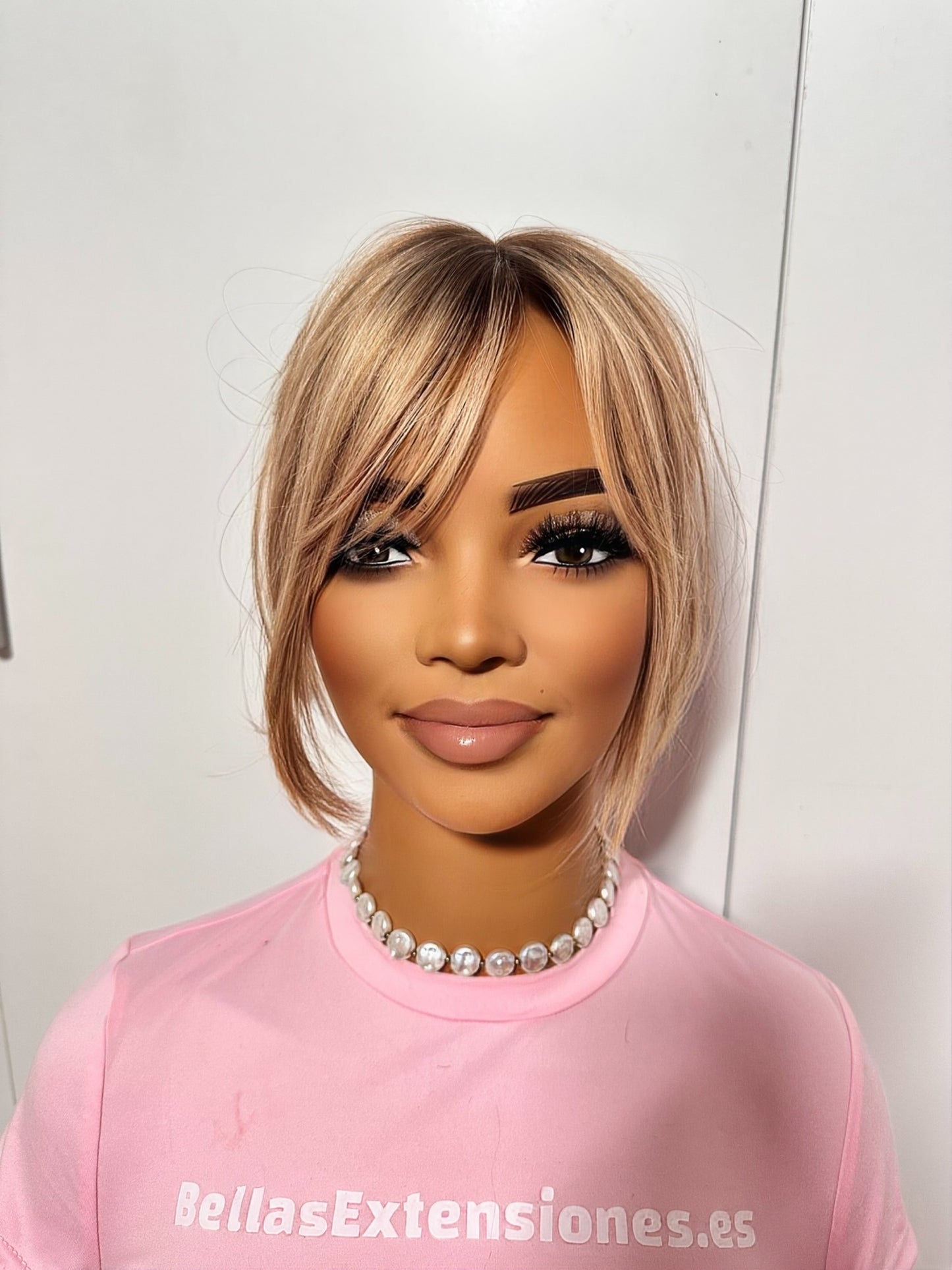 Topper Con Clips Pelo Humano Con Raíz y Mechas Flequillo En cortina