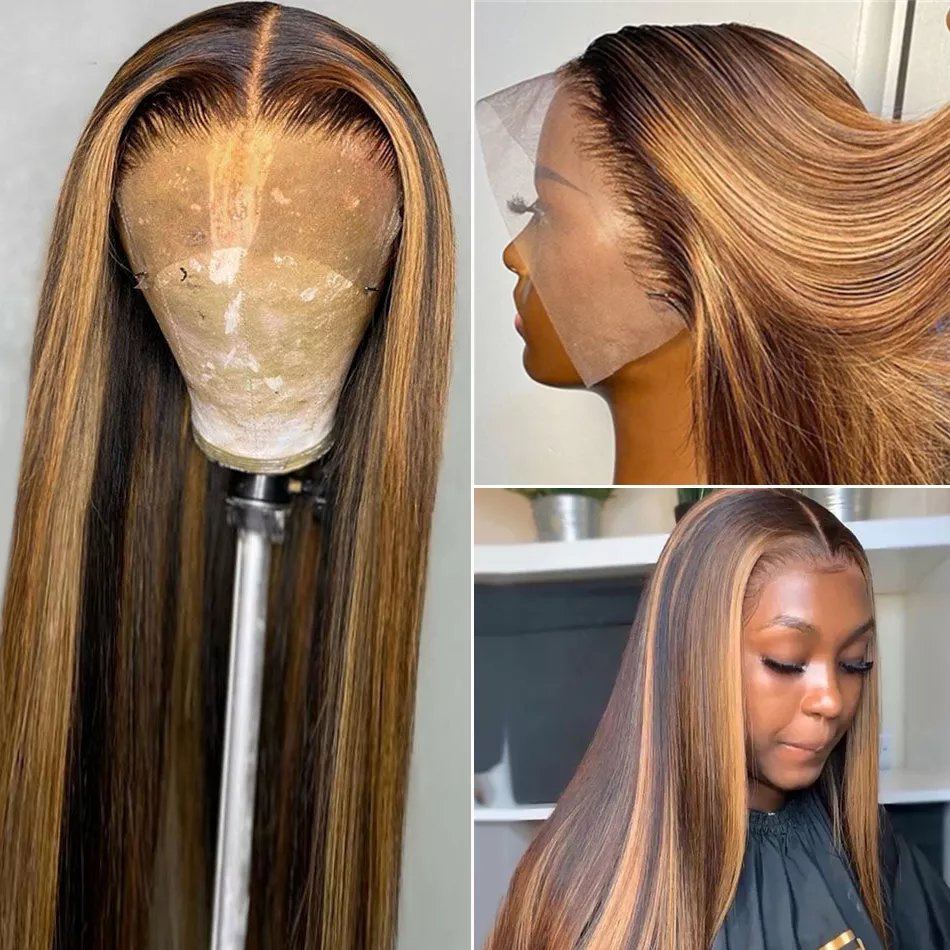 Peluca Natural Lace Front 13×6 HD – Castaño Claro Con Mechas Rubias – CLAUDIA