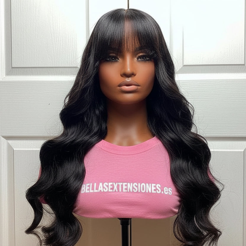 Peluca Con Flequillo Ondulada – VIRGEN Natural - Efecto Raíz – YAMILA