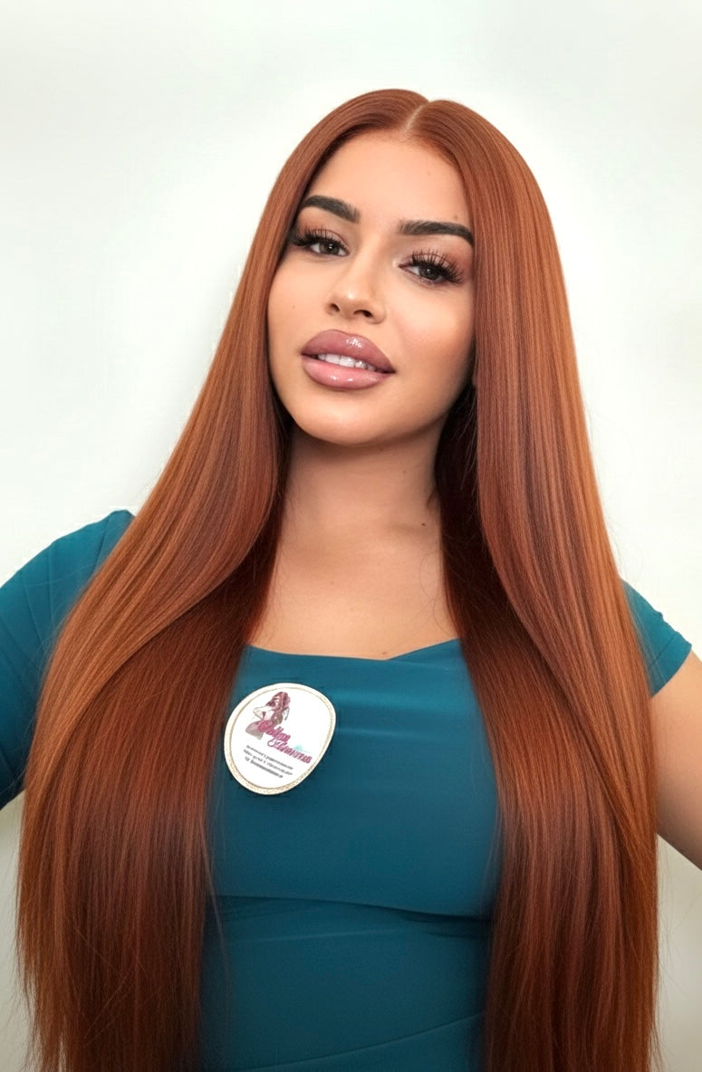 Peluca Lace Front 13x4 HD - Pelo Natural Premium - Color Cobre Vibrante (70cm) STELLA