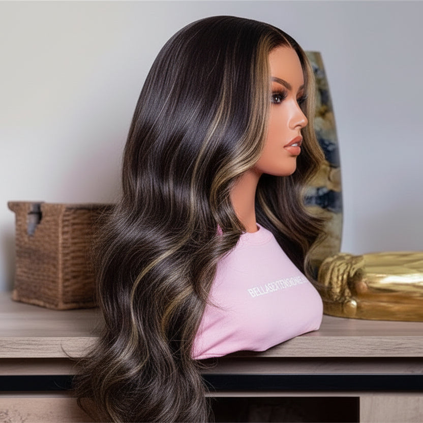 Peluca Pelo Humano Balayage Ondulada 9x6 - 70cm - Sin Pegamento- YAMILEY