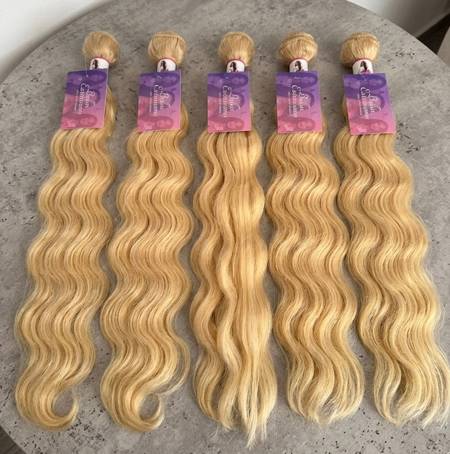 Extensiones cortina cosida 100 gramos rubio platino 613 ondulado