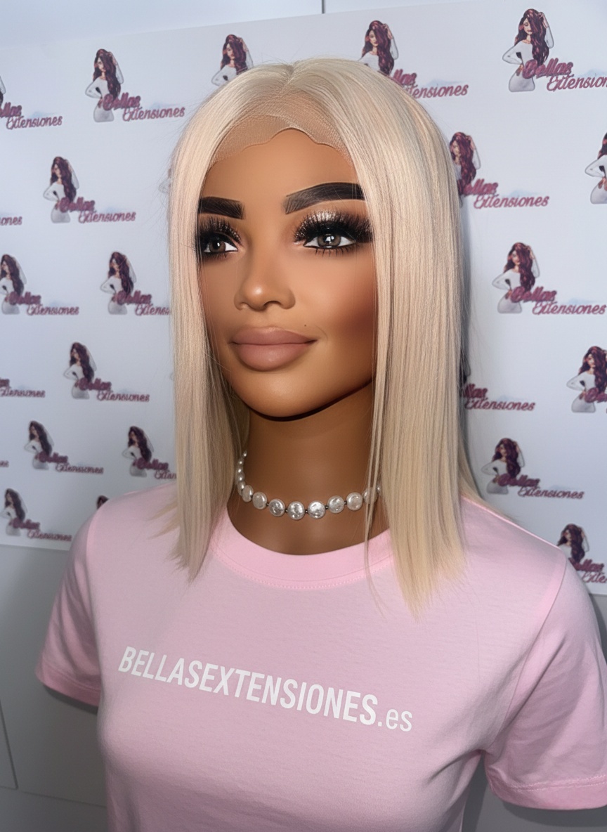 Peluca Human Hair Estilo Bob - Rubio Platino - Lace Closure 6x5- 30cm - Laura