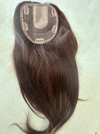 Topper de Pelo Humano 100% – Base de Seda 13x15 cm (50cm) Marrón