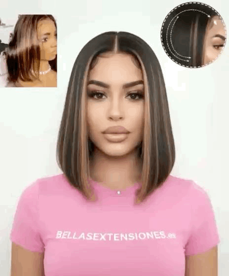 Peluca Pelo Humano Bob - Mechas Caramelo- 6x5 - 30cm(12”) Sin Pegamento - Babilonia