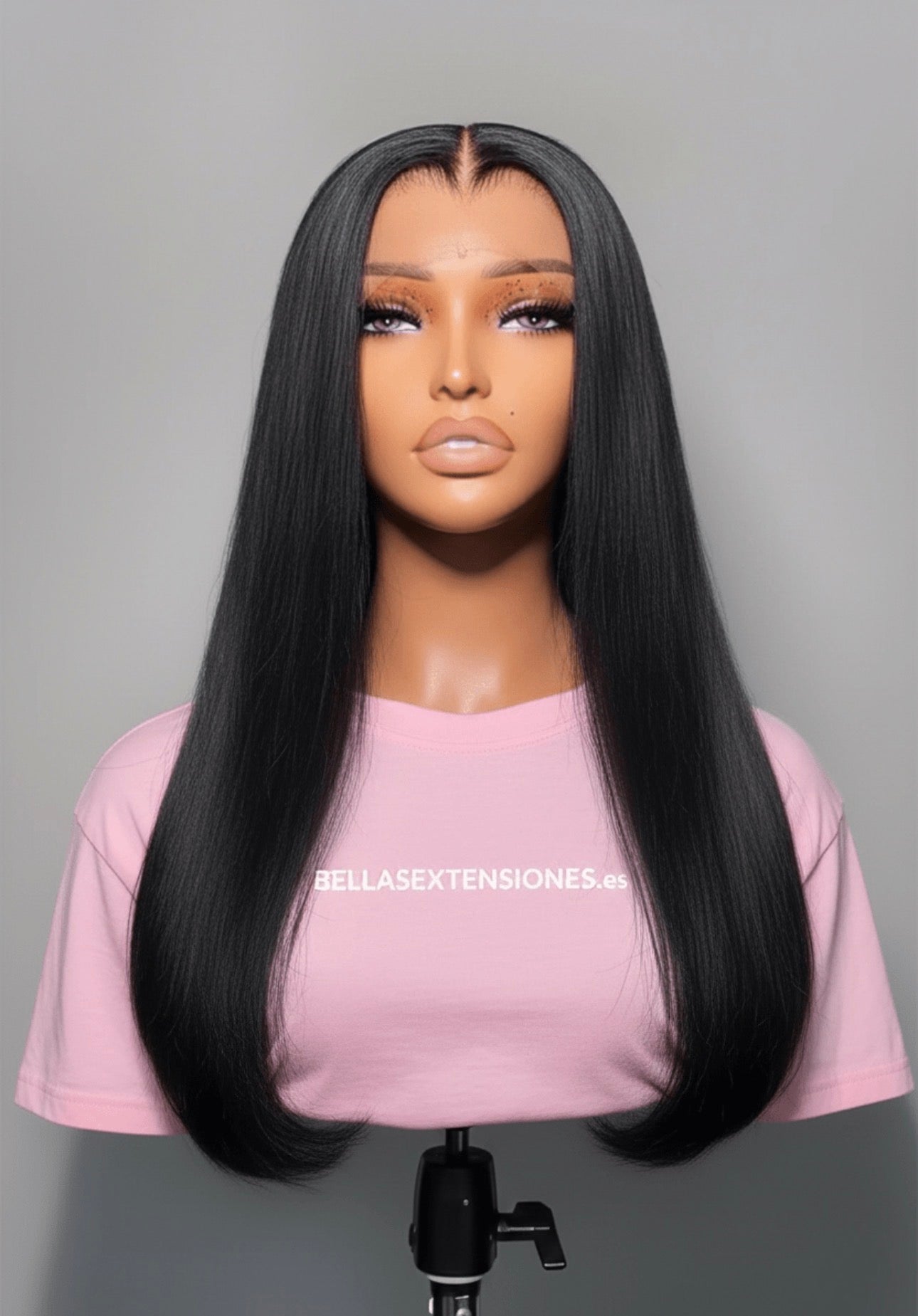 Peluca Pelo Humano Cabello Premium Grueso Abundante Melena de 50cm(20”) Virgen Negro Natural 9x6 Sin Pegamento