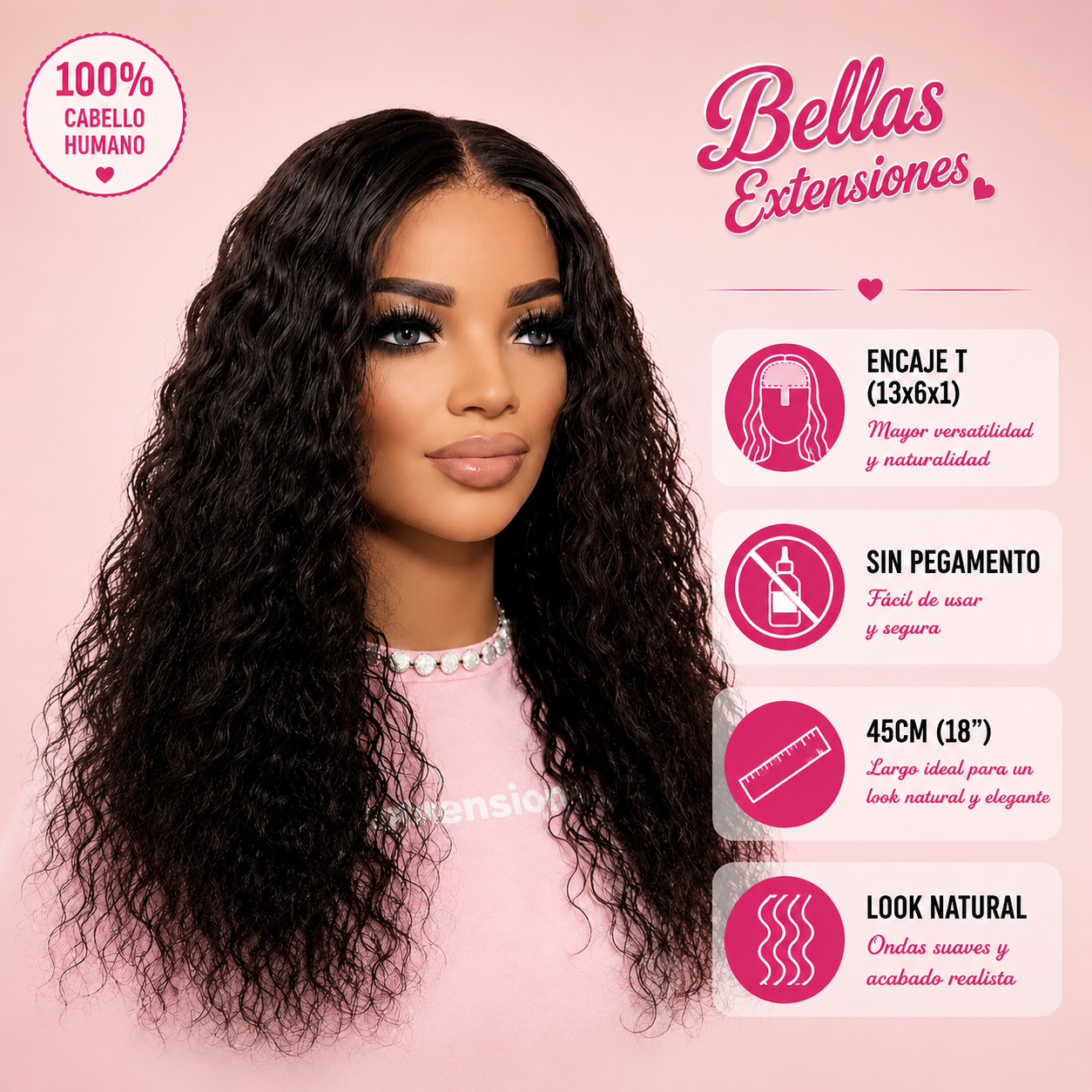 Peluca Deep Wave "Glueless" - Encaje en T (45 cm) PAOLA