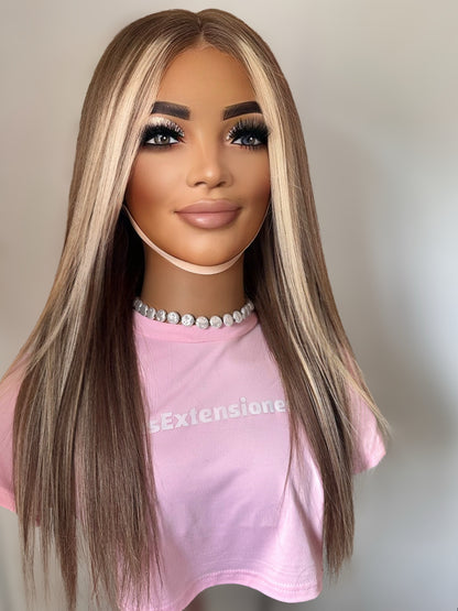 Peluca de Cabello Humano 100% - Miel & Platinum Money Piece (50 cm) MELISA