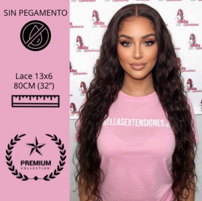 Peluca Lace Front 13x6 - Castaño Chocolate Rizo Suave (80 cm) VERA