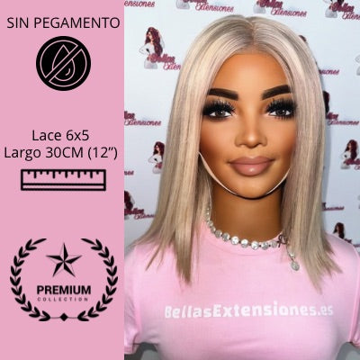 Peluca Bob Creamy Blonde – Cabello Humano, 30cm (12")