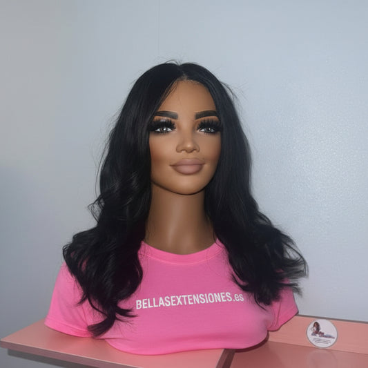 Peluca de Pelo Humano - Ondas Suaves (Color 1B) 5x5