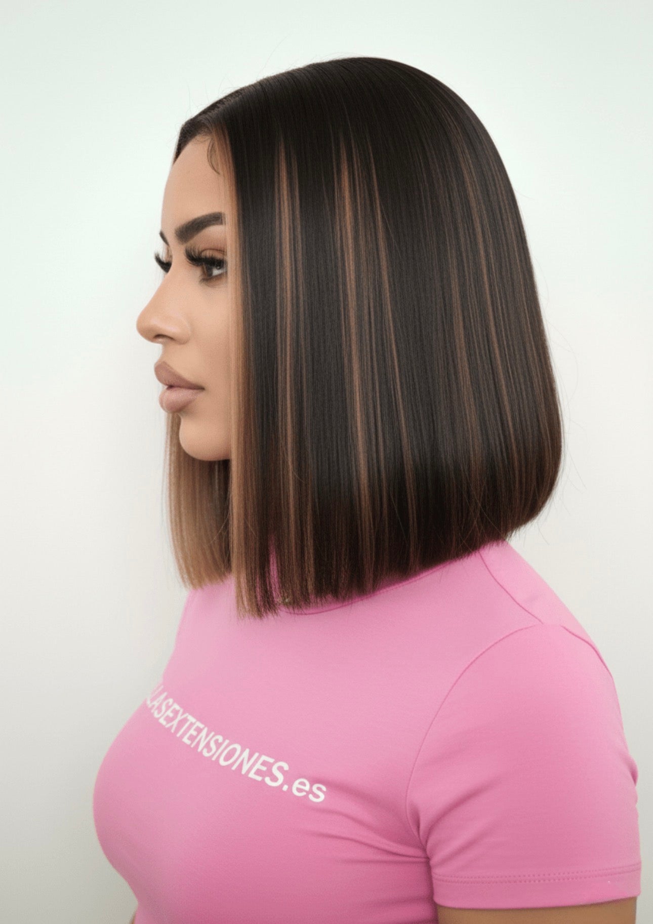 Peluca Pelo Humano Bob - Mechas Caramelo- 6x5 - 30cm(12”) Sin Pegamento - Babilonia