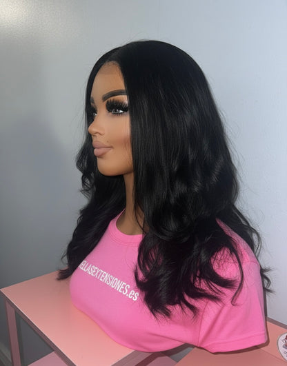 Peluca de Pelo Humano - Ondas Suaves (Color 1B) 5x5 - ATHENEA