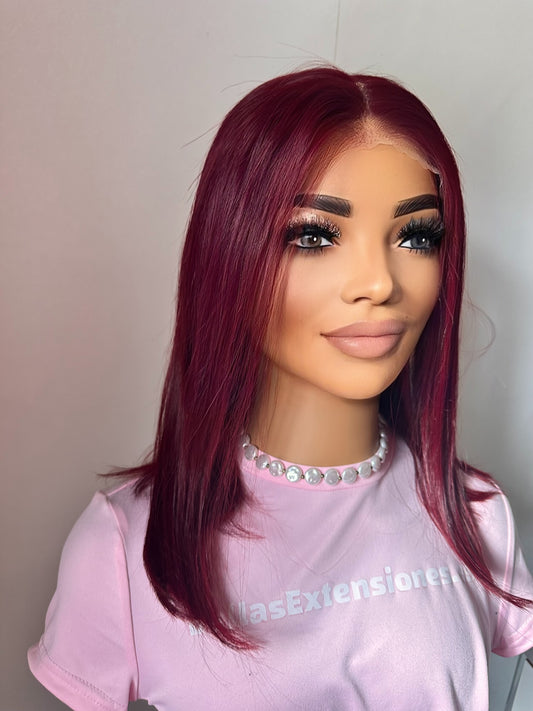 Peluca Lace Closure 5x5 – Humana, Color Burgundy (40 cm) Sin Pegamento - CAMILA