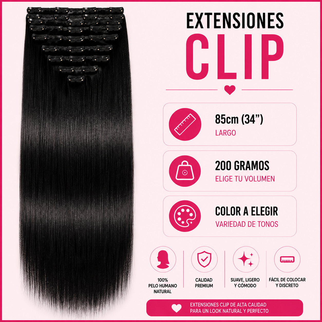 Extensiones Clip Liso Extra Largas 85cm - 200gr