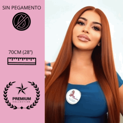 Peluca Lace Front 13x4 HD - Pelo Natural Premium - Color Cobre Vibrante (70cm) STELLA