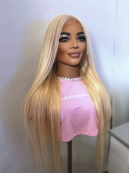 Peluca de Cabello Humano 13x4 Lace Front - Rubio Platino Premium (80 cm) JENNIFER