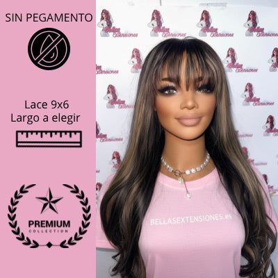 Peluca Pelo Humano Con Flequillo - Largo a elegir - Sin pegamento