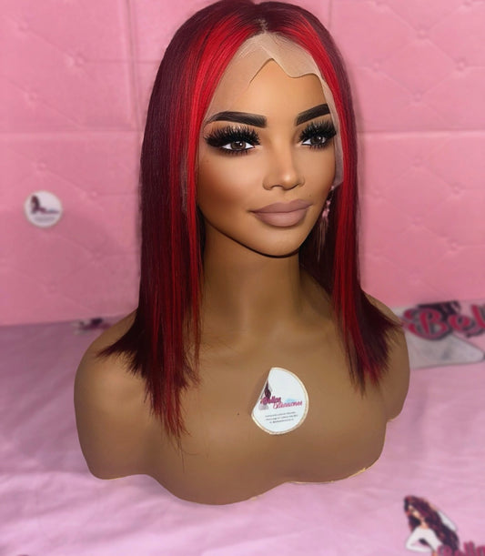 Peluca Natural  Burdeos Con Mechas Rojas 13x4 - Iris