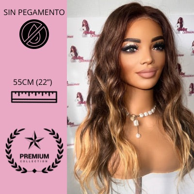 Peluca de Cabello Humano 5x5- Balayage Ombré Highlights (55cm) RUBÍ