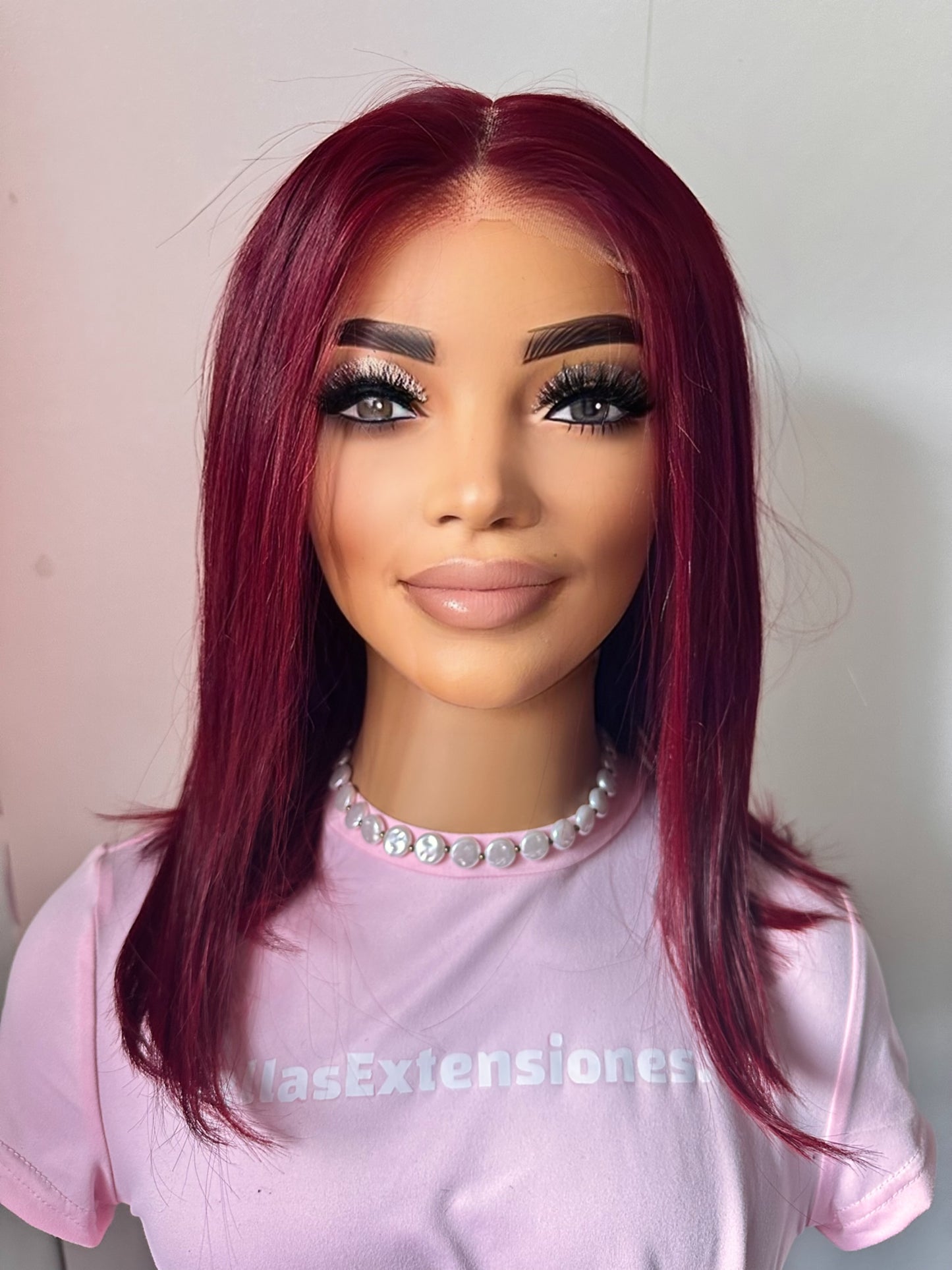 Peluca Lace Closure 5x5 – Humana, Color Burgundy (40 cm) Sin Pegamento - CAMILA