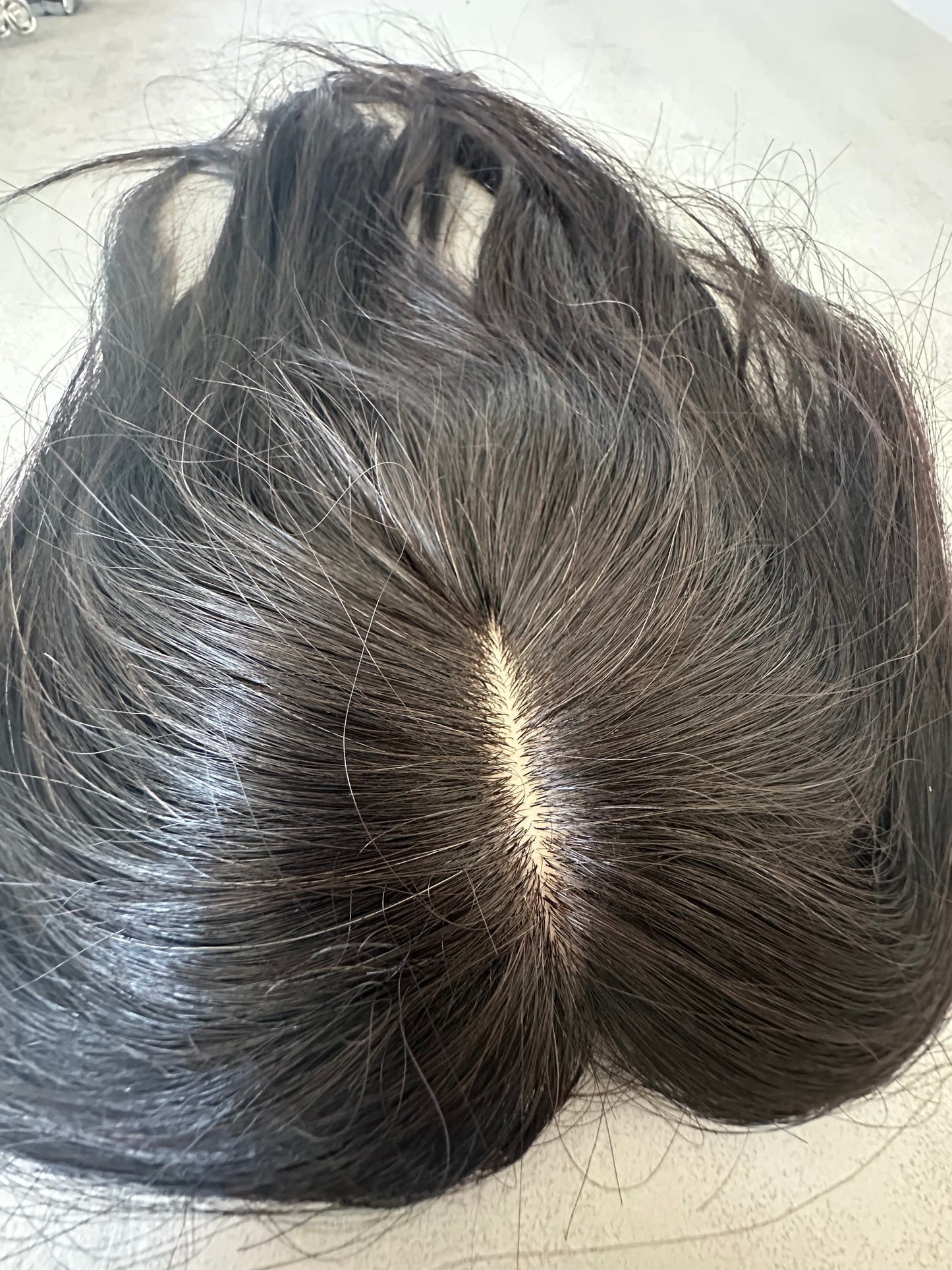 Topper de Pelo Humano 100% – Base de Seda | Negro Natural 30 cm