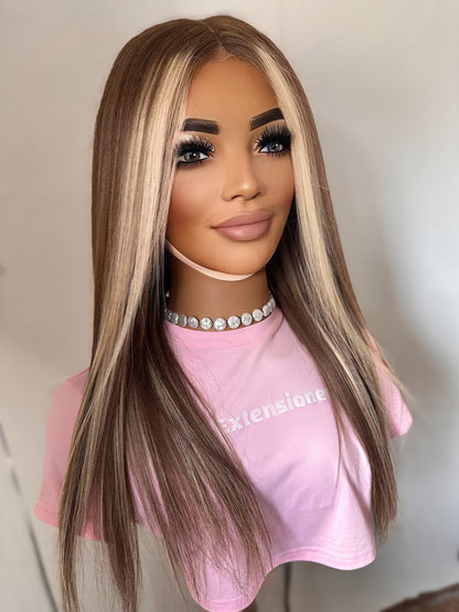 Peluca de Cabello Humano 100% - Miel & Platinum Money Piece (50 cm) MELISA