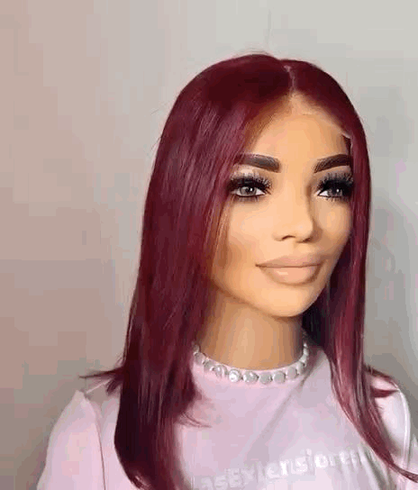 Peluca Lace Closure 5x5 – Humana, Color Burgundy (40 cm) Sin Pegamento - CAMILA