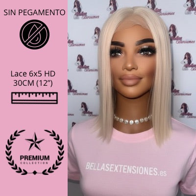 Peluca Human Hair Estilo Bob - Rubio Platino - Lace Closure 6x5- 30cm - NOELIA