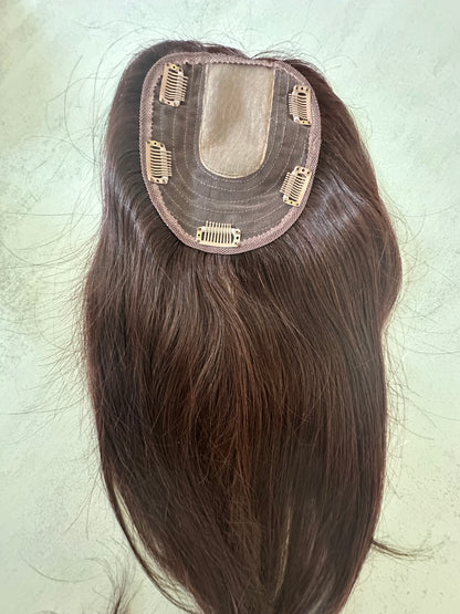 Topper de Pelo Humano 100% – Base de Seda 13x15 cm (50cm) Marrón