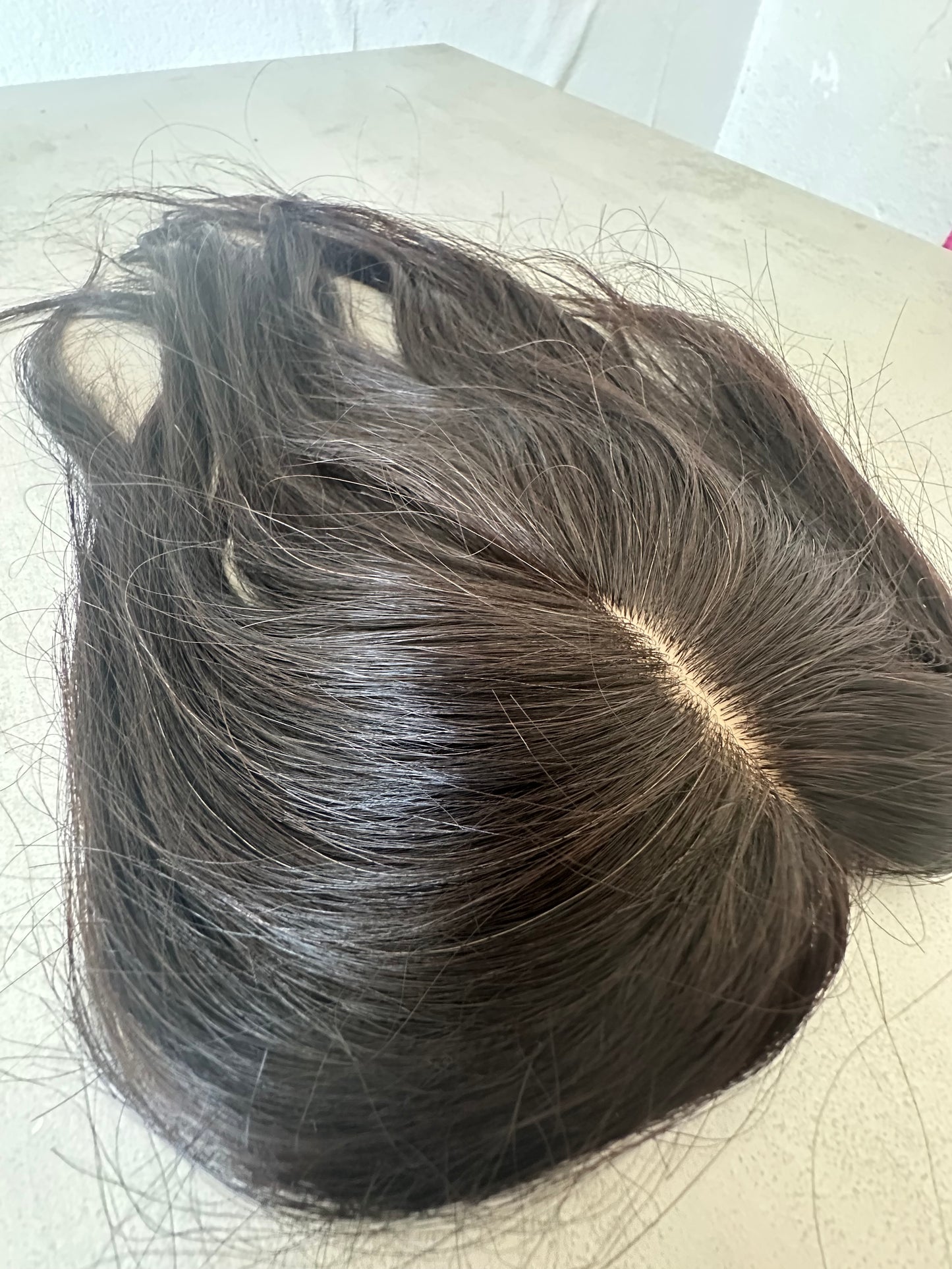 Topper de Pelo Humano 100% – Base de Seda | Negro Natural 30 cm