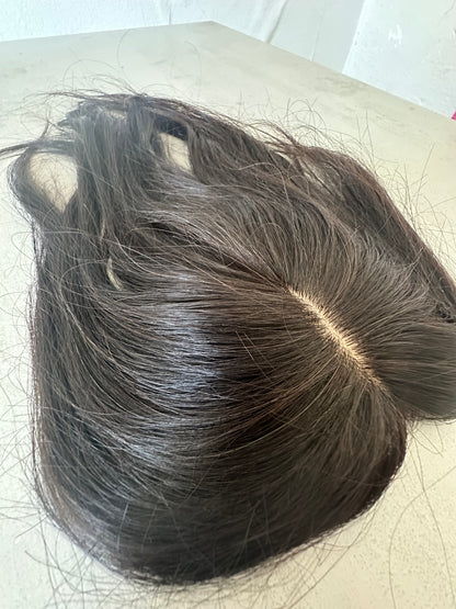 Topper de Pelo Humano 100% – Base de Seda | Negro Natural 30 cm