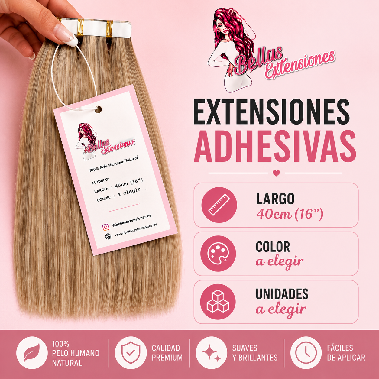 Extensiones Adhesivas Liso 40cm