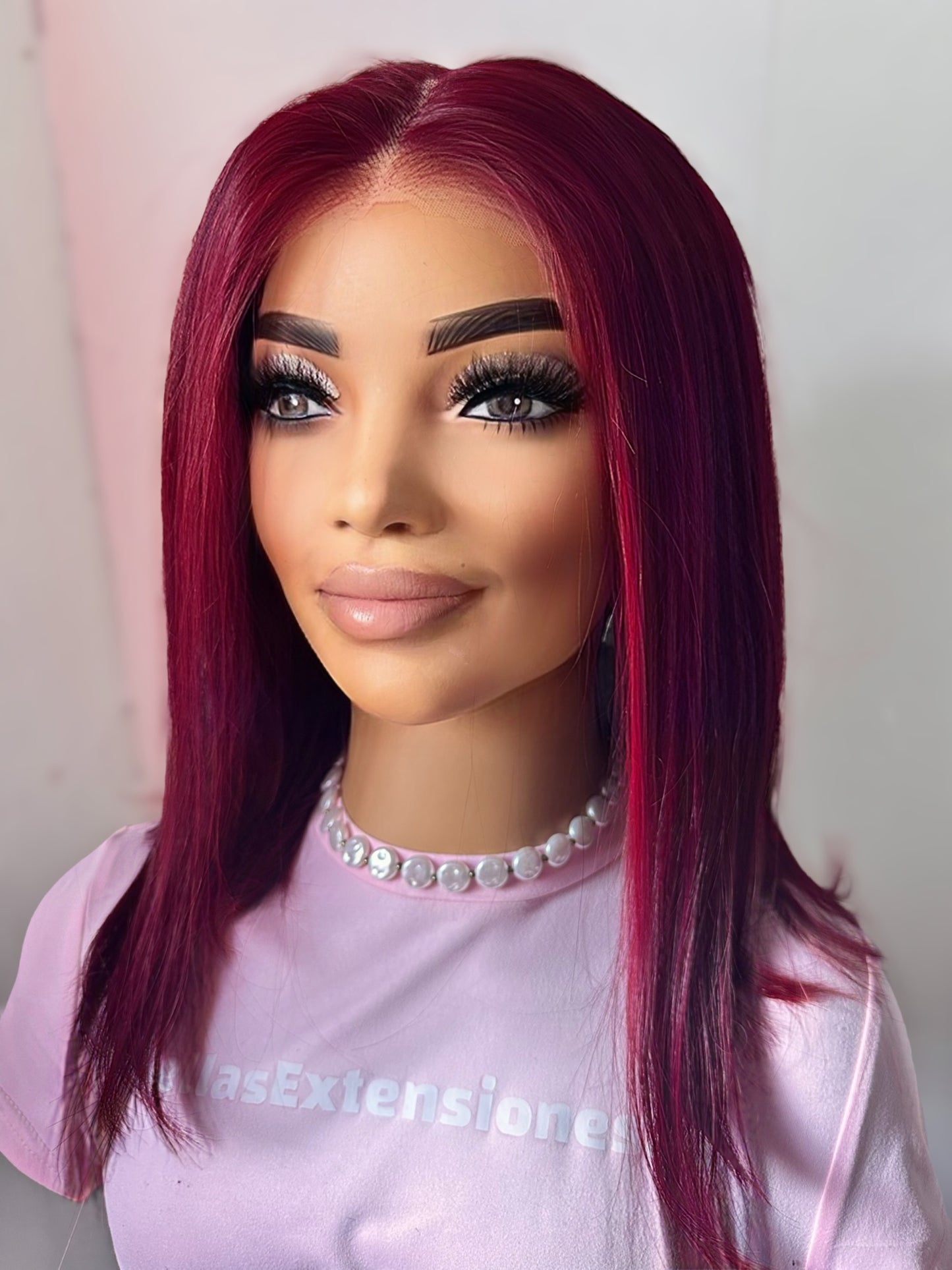 Peluca Lace Closure 5x5 – Humana, Color Burgundy (40 cm) Sin Pegamento - CAMILA