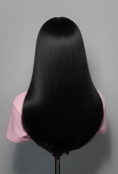 Peluca Pelo Humano Cabello Premium Grueso Abundante Melena de 50cm(20”) Virgen Negro Natural 9x6 Sin Pegamento