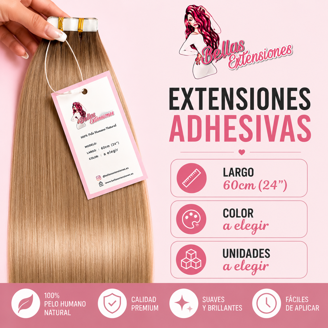 Extensiones Adhesivas Liso 60cm
