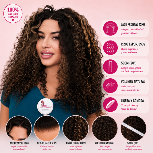 Peluca Pelo Humano Rizos Esponjosos Ideal Para Principiantes Encaje HD Nudos Blanqueados 13×4 – ADELA
