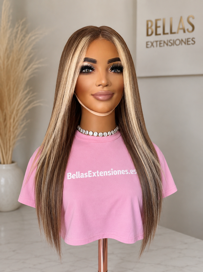 Peluca de Cabello Humano 100% - Miel & Platinum Money Piece (50 cm) MELISA