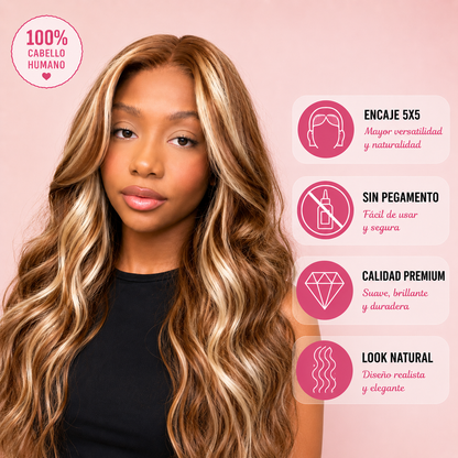 Peluca de Pelo Humano Balayage - Encaje 5x5 (55 cm) EMILIA