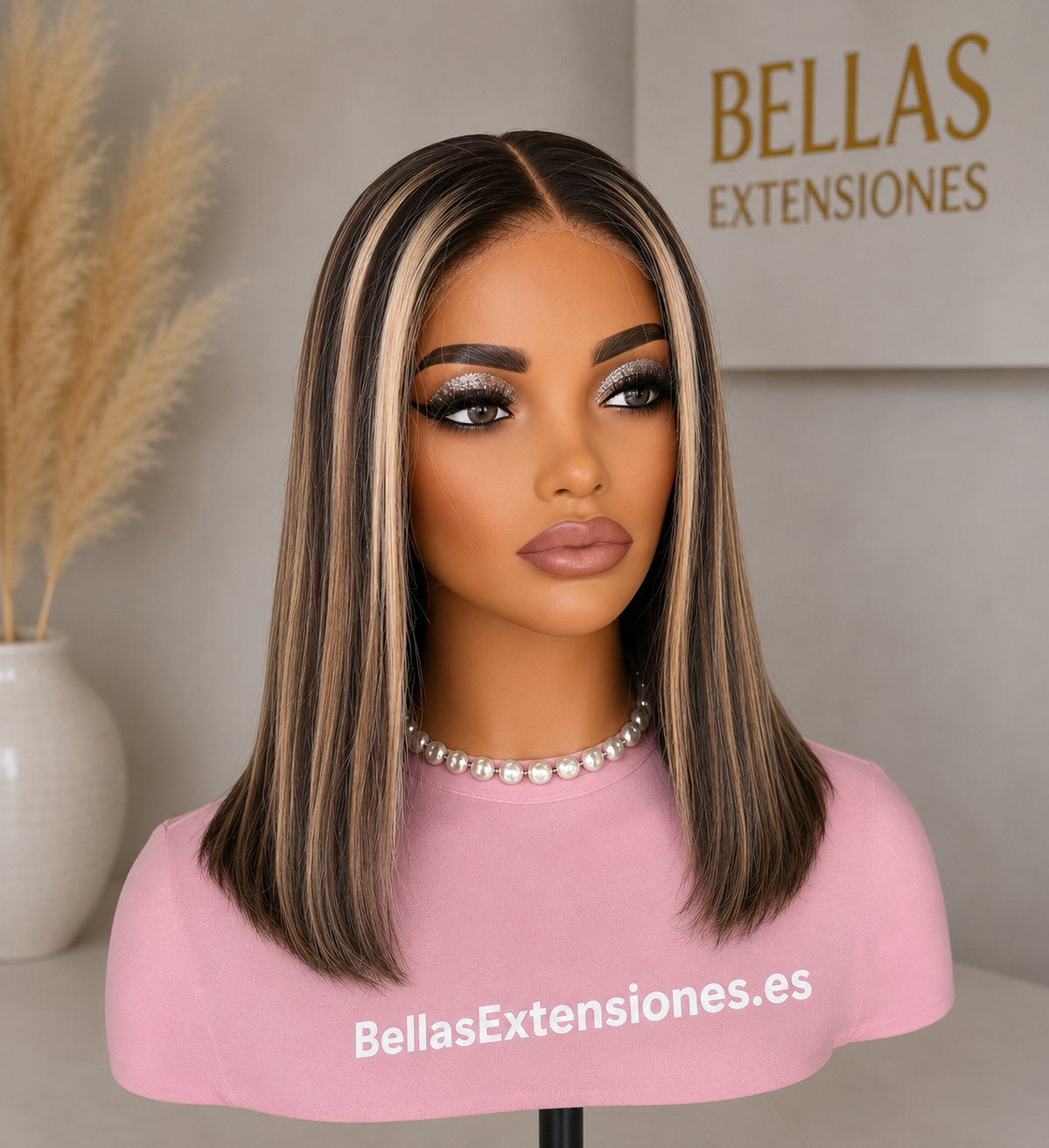 Peluca de Cabello Humano 9x6: Contraste Elegante en Castaño muy oscuro y Rubio Platino sin pegamento - NURIA