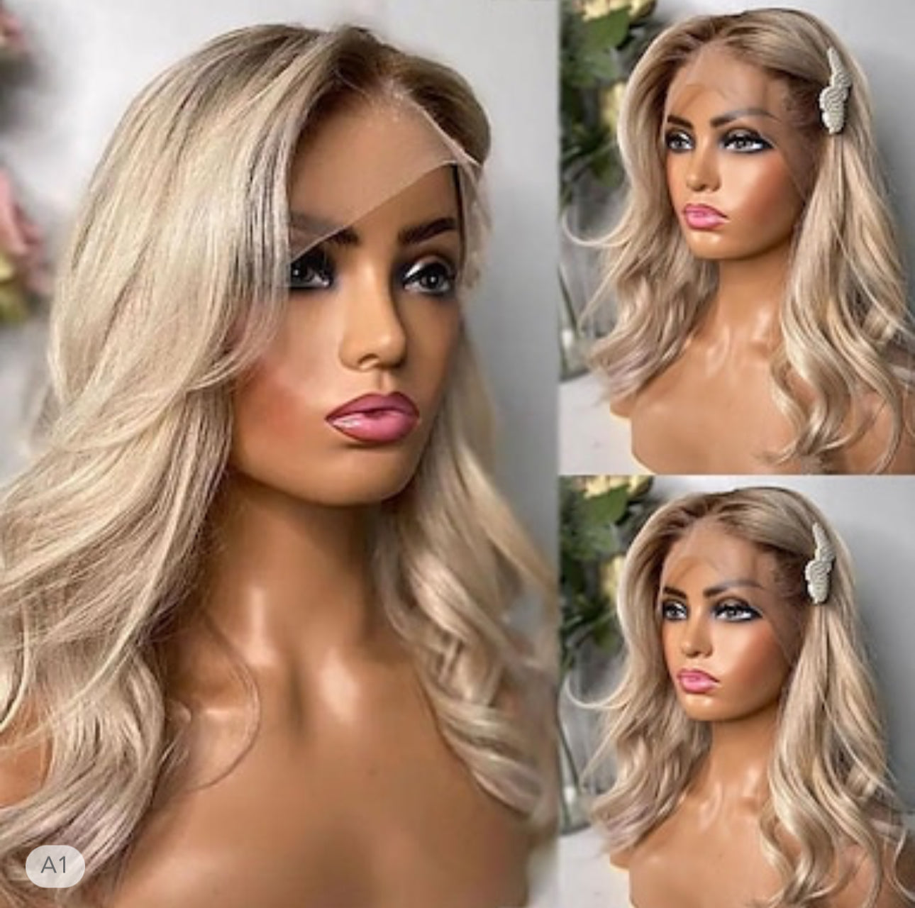 Peluca Lace Front 13x4 – Rubio Ceniza con Raíz Natural (40cm) MEDELLÍN