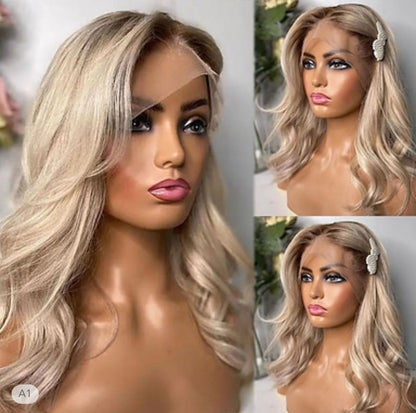 Peluca Lace Front 13x4 – Rubio Ceniza con Raíz Natural (40cm) MEDELLÍN