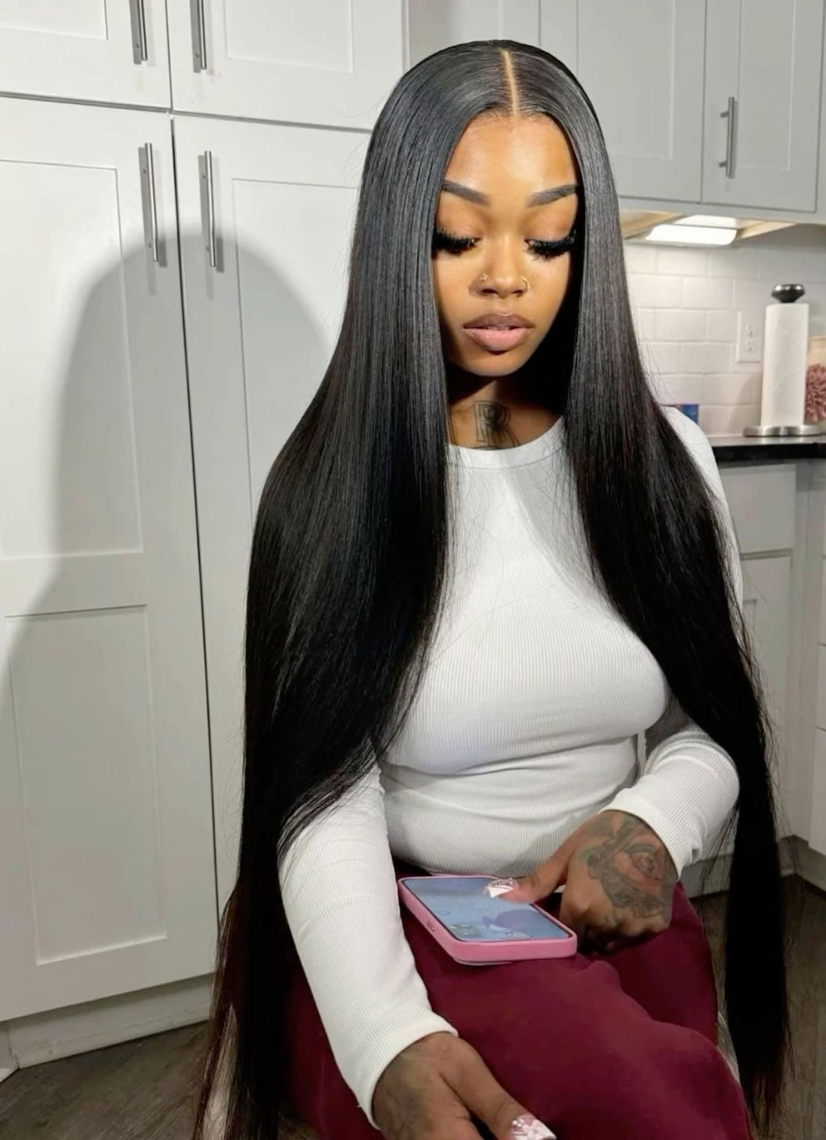 Peluca Pelo Humano Extra Larga 32” 9x6 Nudos Blanqueados - Cabello Premium