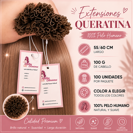 Extensiones Queratina Liso 60cm - 100 gramos - 100 unidades