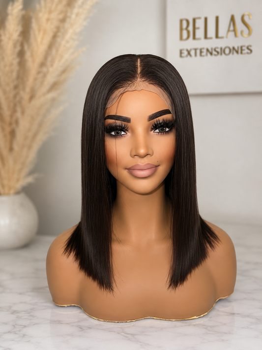 Peluca de Cabello Humano Premium – Bob Recto 40cm (Color 1B) MIREIA