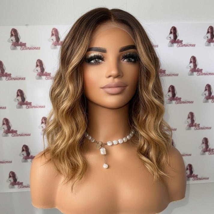 Peluca de Encaje Frontal 13x6 – Ondas Balayage Miel & Café - WENDY