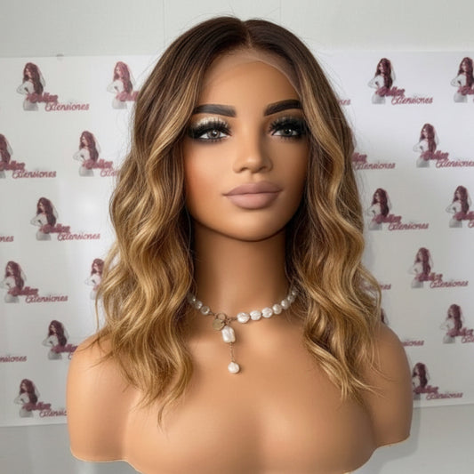 Peluca de Encaje Frontal 13x6 – Ondas Balayage Miel & Café - WENDY