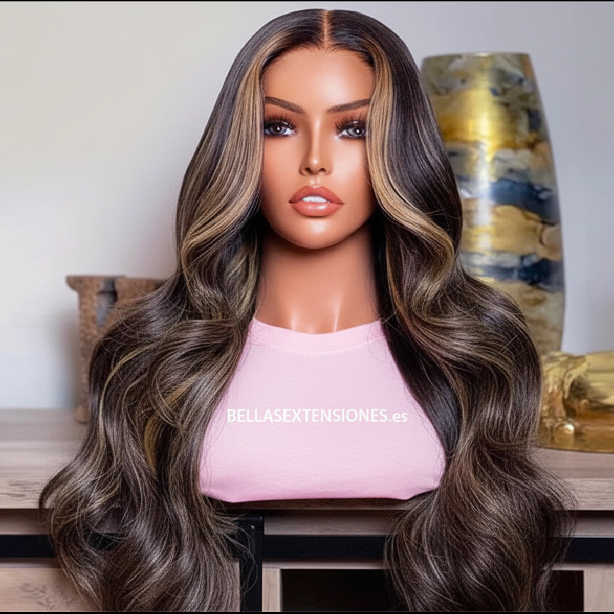 Peluca Pelo Humano Balayage Ondulada 9x6 - 70cm - Sin Pegamento- YAMILEY