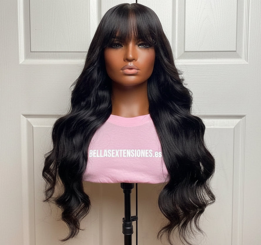 Peluca Con Flequillo Ondulada – VIRGEN Natural - Efecto Raíz – YAMILA