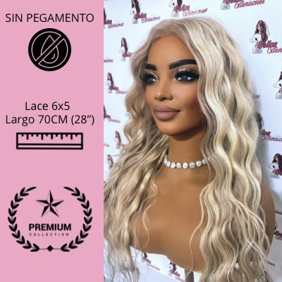 Peluca rubia balayage sin pegamento natural 